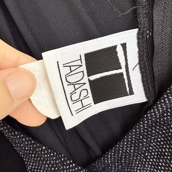 NEW VTG TADASHI Shoji Jersey Maxi Dress Evening Gown Metallic Silver Women Large - Picture 4 of 14